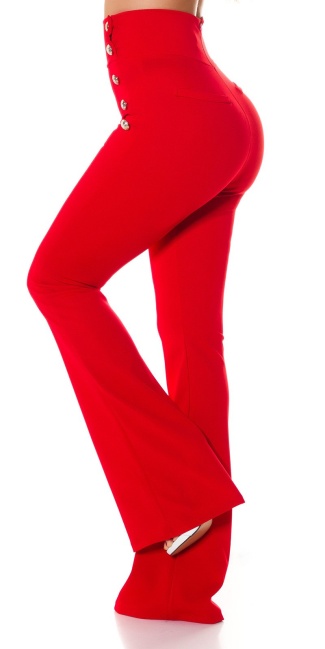 hoge taille flared broek met gouden knopen rood